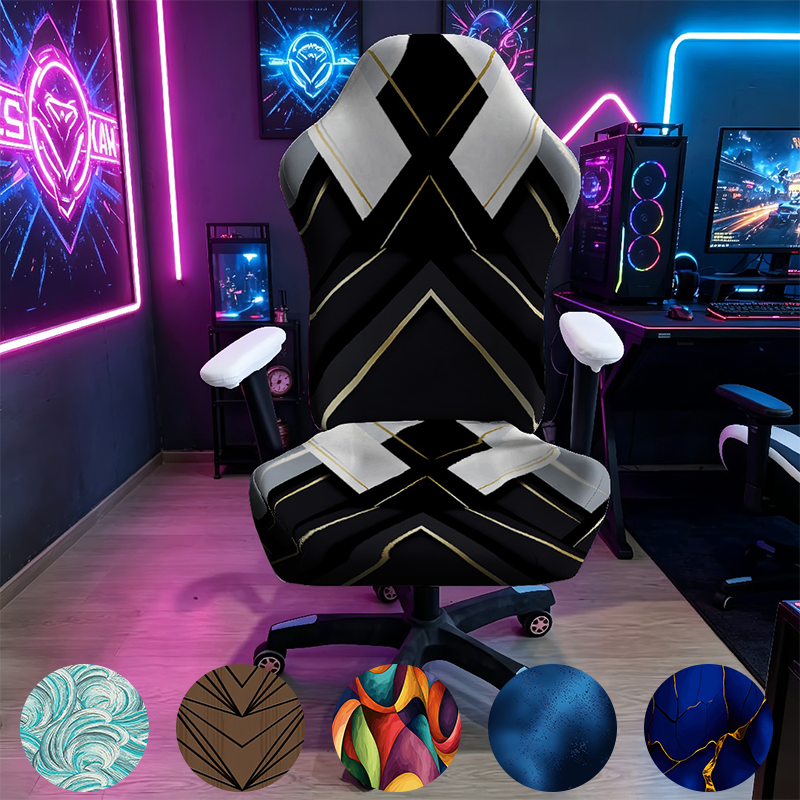 Esports Gaming Chair - Black Gold Geometric Gaming Chair Cover,