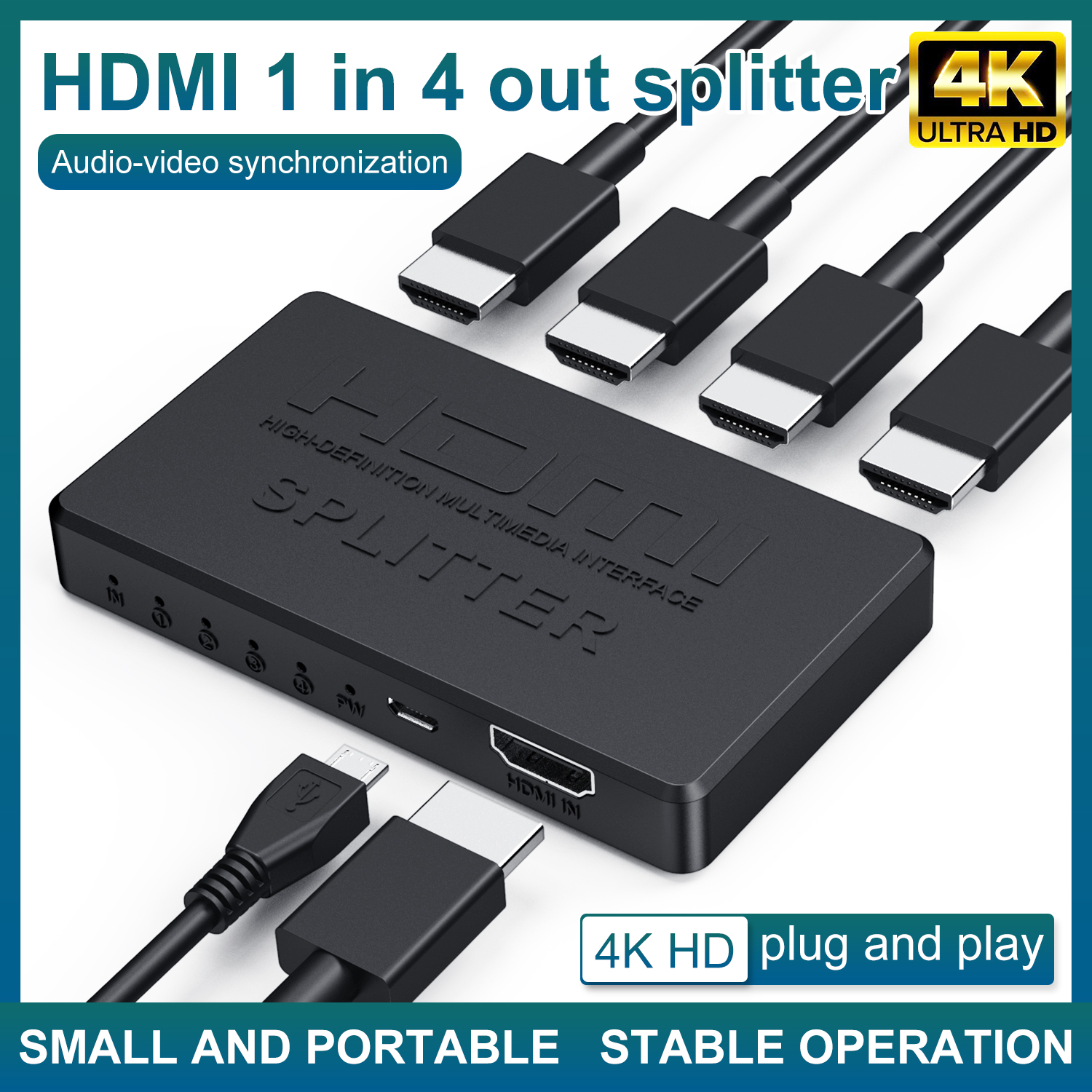 Esports Gaming Hub - 1 in 4 Out HDMI-Compatible Splitter