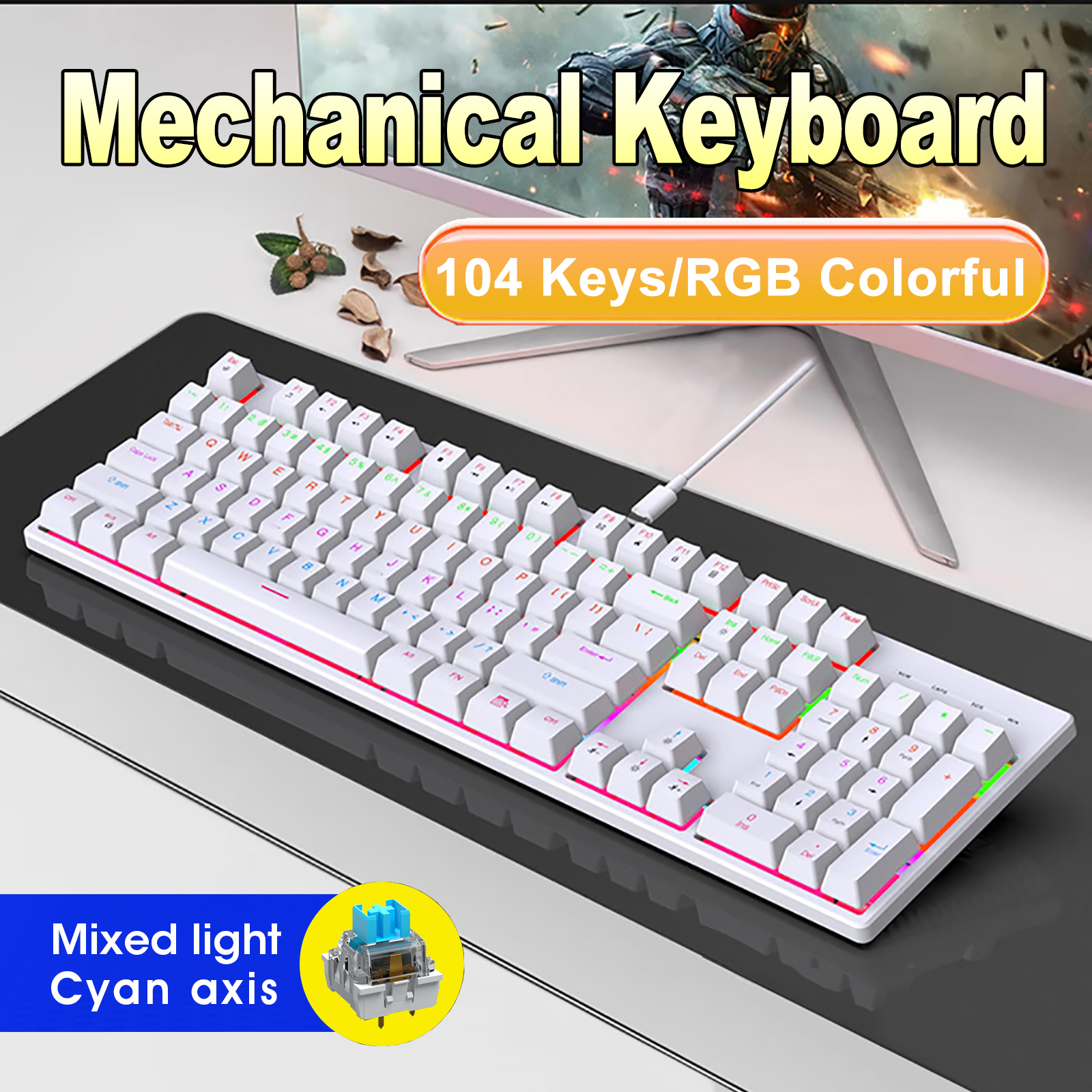 Esports Gaming Design - 104 Key RGB Backlit Mechanical Keyboard